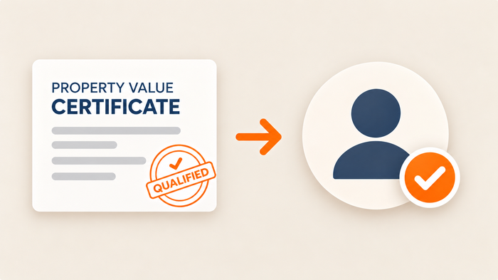 A Property Value Certificate with a Qualified stamp converts to an eligible buyer, marked with a checkmark